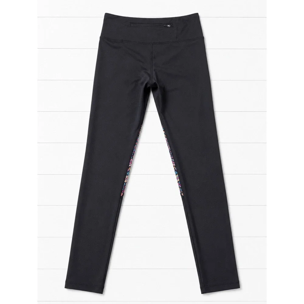 Seafolly Womens Black Tribal Geometric Activewear Leggings Small Zipper Pocket